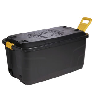 Ward 145 Litre Storage Trunk On Wheels In Black Clip Handles To Secure lid New 